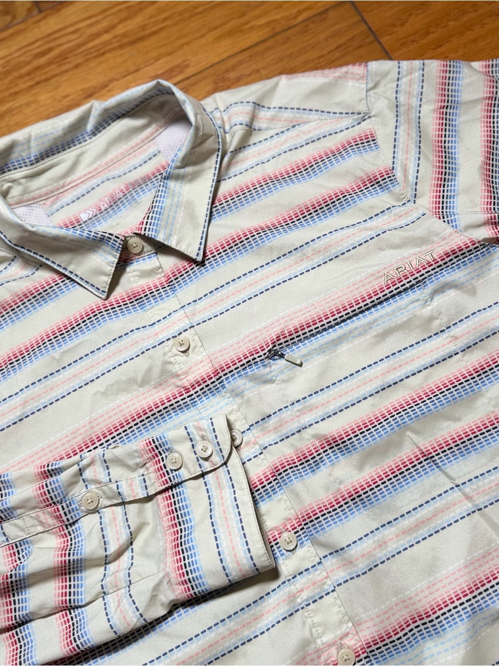 Ariat Women’s Cream Button-Down Shirt with Red and Blue Stripes